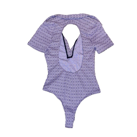 NEW ZARA Lilac Geometric Open-Back V-Neck Bodysuit Preppy Festival Retro XS - Picture 9 of 12